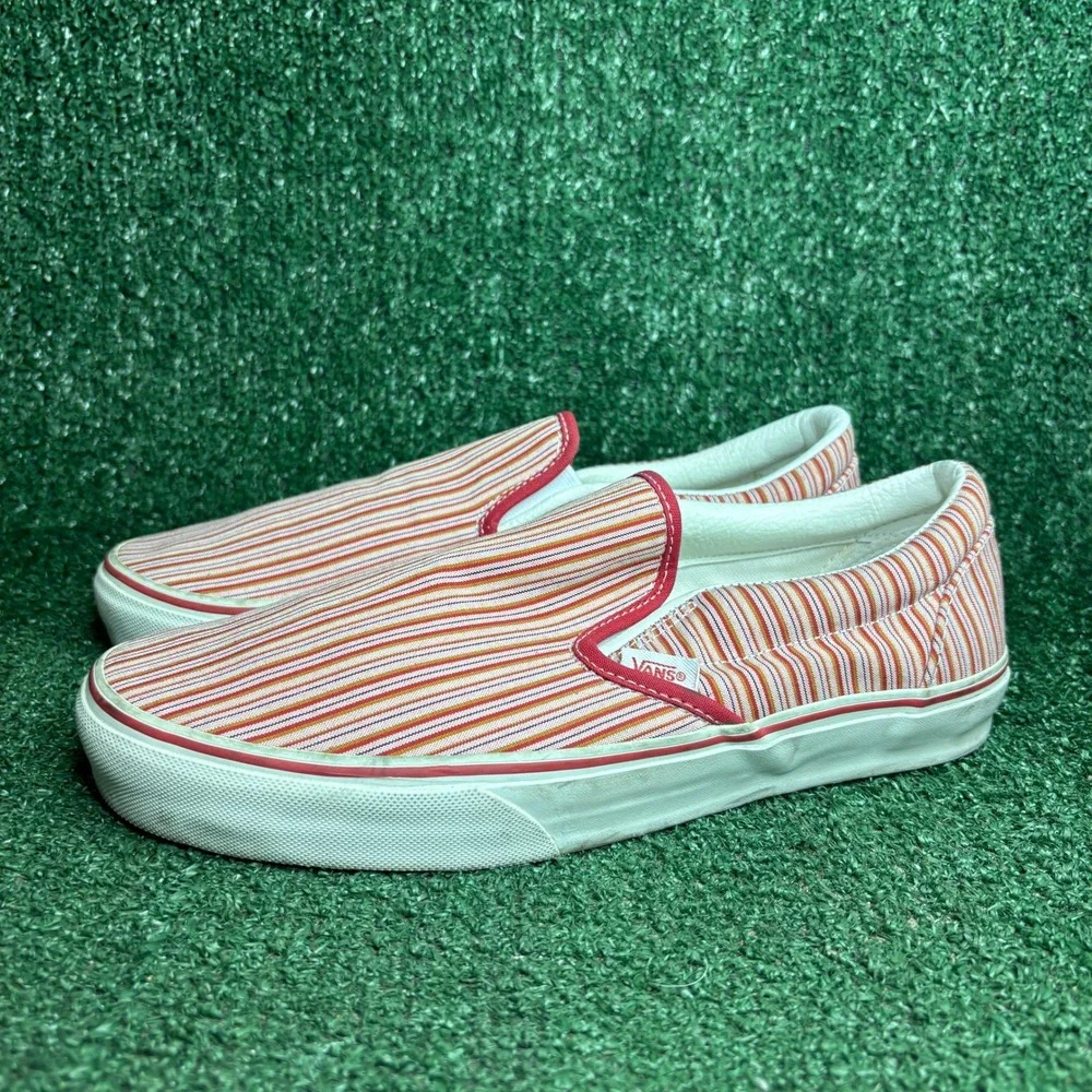 Vans Classic Slip-On Striped Canvas Skater Vintage Sneaker Orange Red Mens 10.5